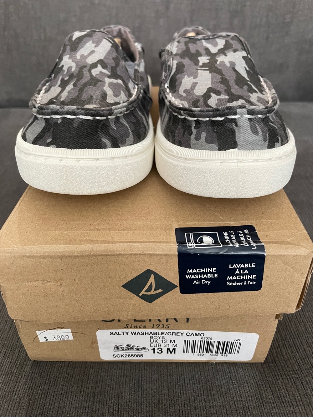 Sperry Kids Boys Grey Camo Slip-On Sneakers Size 13M NWT New SCK265985 Salty